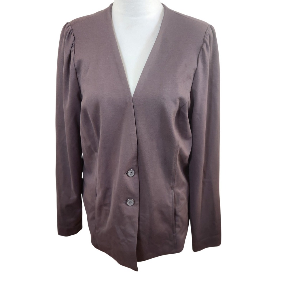 LOGO Lori Goldstein Womens Large Nikki Peplum‎ Blazer Jacket Duster Mauve Taupe